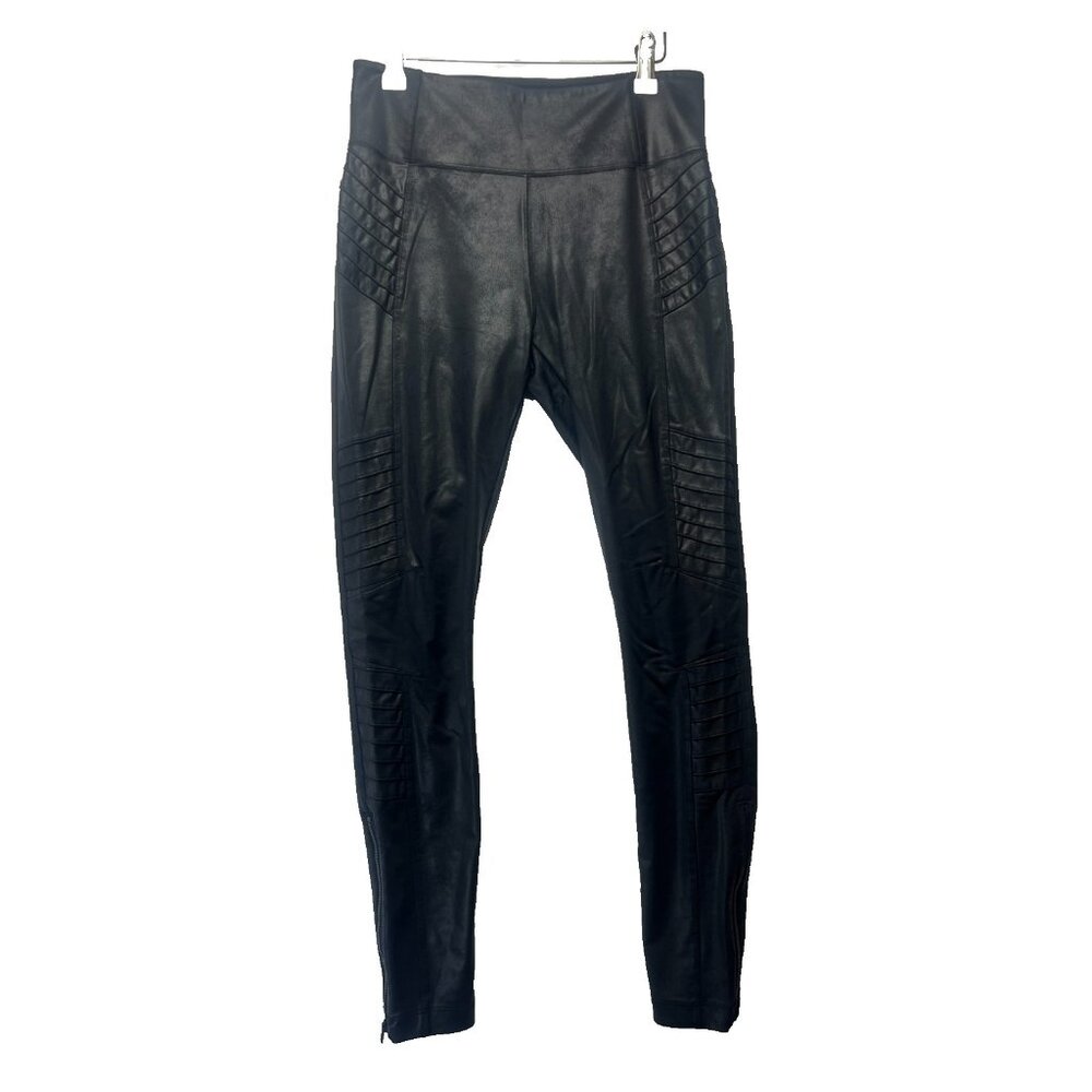 Athleta Delancey Moto Faux Leather Women's Black Leggings Size Small